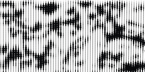 Minimal black white line pattern with pixelated dot distortion, data glitch aesthetic, futuristic abstract design