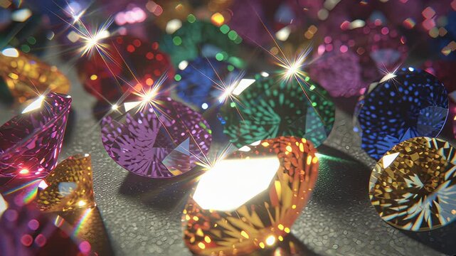 Gemstones sparkling with refracted light