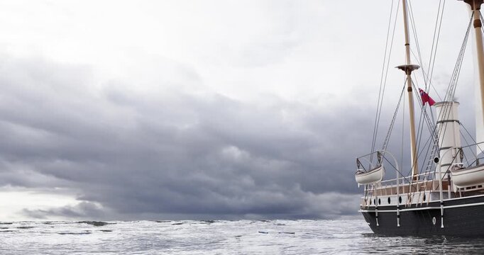 Historic polar exploration ship handcrafted interpretation of Endurance, 3D render based on historical data pass by