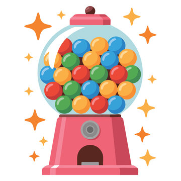 Pink gumball machine vector illustration representing cartoon bubblegum candy dispenser perfect for fun sweet retro themed artwork