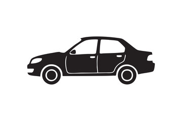 Fototapeta premium Classic Black Sedan Car Side View Silhouette Icon Simple Automotive Vehicle Illustration