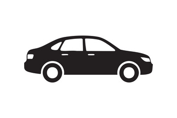 Obraz premium Modern Black Sedan Car Profile Silhouette Flat Automotive Transportation Illustration