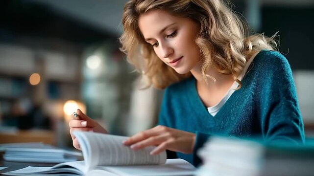 Faceless female student hands studying at table dorm room environment educational materials review residential learning space academic work session defocused room interior