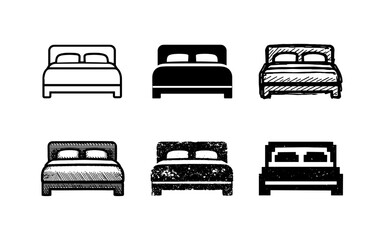 Obraz premium Collection of six different bed icons in various styles and textures on a white background