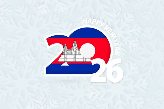 New Year 2026 for Cambodia on snowflake background.