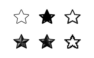 Obraz premium Collection of six diverse star icons in black and white, representing different styles and textures