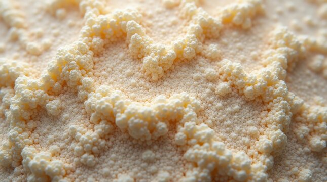 Ultra-detailed close-up of a mycelium texture with a sponge-like structure and subtle fiber strands on a neutral background.