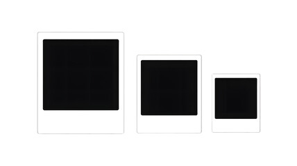 Three blank instant photo frames of various sizes isolated on a white background