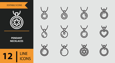 Fototapeta premium Pendant Necklaces Icons outline icon set.Classic pendant necklace outline icons