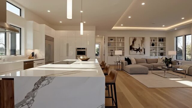 Modern Open Plan Home Interior Kitchen and Living Room Design
