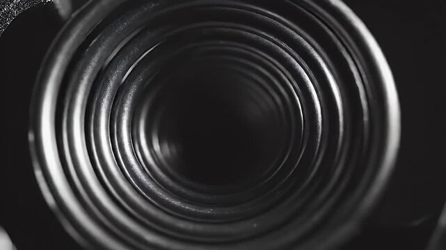 Close-up macro view of a metallic spiral spring, showing textured coils and subtle reflections