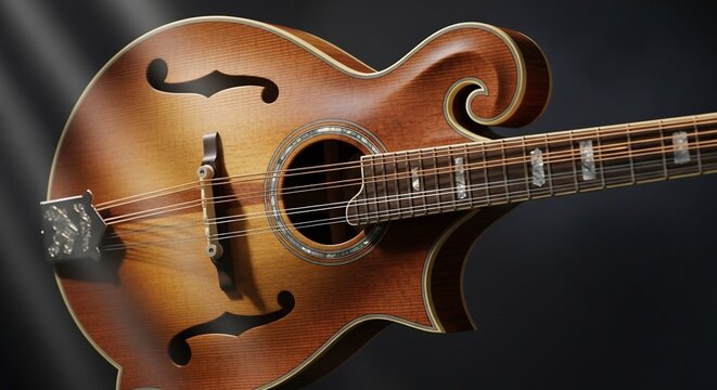 Mandolin Musical Instrument Closeup on Dark Background.