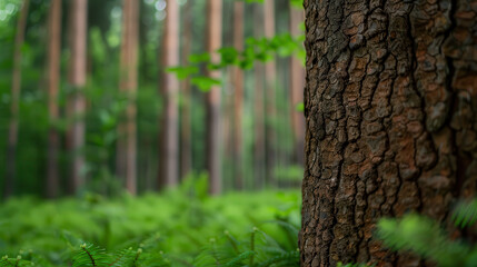 Obraz premium A tree trunk with a green background