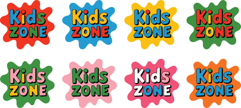 Colorful burst shapes with text kids zone for children play area sign