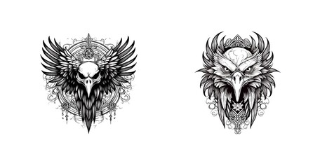 Tattoo Vorlage Adler Kopf Sch&auml;del schwarz - weiss