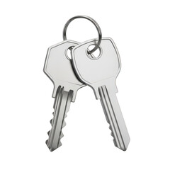 Two metal keys on a keyring isolated on transparent background