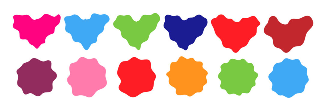 Wavy organic circles and hearts Set modern brutalism frames Wavy jagged edge frames Geometric zig zag stickers