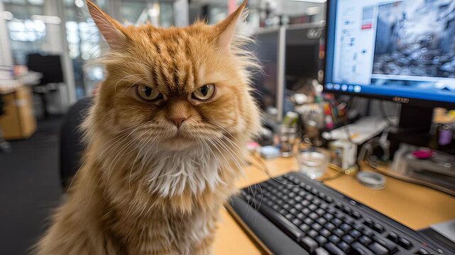 Grumpy cat reacts to being touched