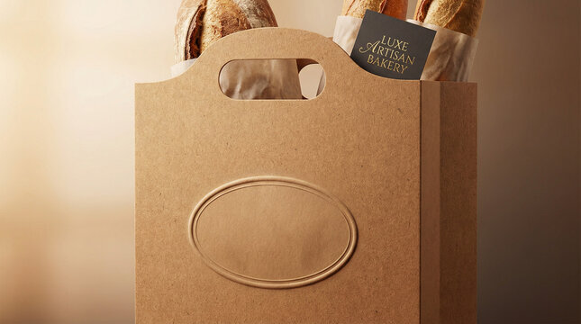 Bakery bag with fresh bread and elegant packaging design  
