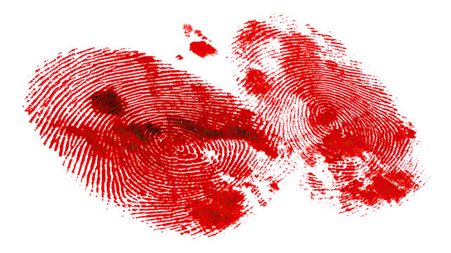 Red bloody fingerprint smears isolated on transparent cutout background