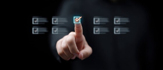 Businessman Engaging with Digital Checklist in Modern User Interface for Task Management and Productivity Enhancement