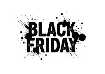A bold Black Friday logo with paint splatters on a white background
