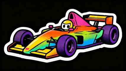 Colorful Cartoon Racing Car Illustration.