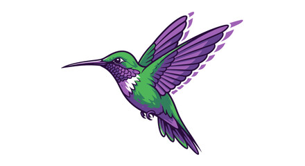 Fototapeta premium Vibrant hummingbird in flight showcasing iridescent green and purple feathers from a side view