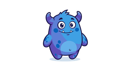 A cartoon monster with horns and a big smile standing alone on a plain surface viewed from the front © XsDax