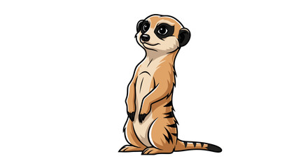 A cartoon meerkat standing upright on its hind legs, looking around curiously, Illustration, animal, wildlife scene from a frontal viewpoint © XsDax