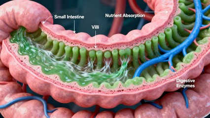 Detailed Cross Section of Human Small Intestine Anatomy.