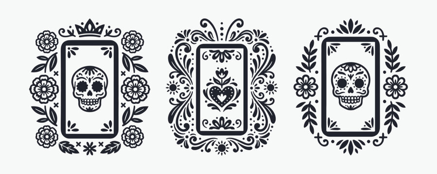 Ornate Mexican Folk Art Skull and Sacred Heart Frames