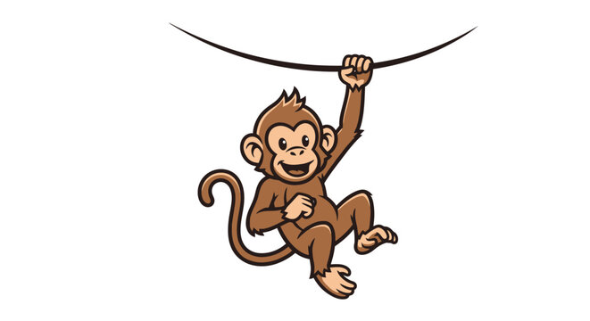 A cartoon monkey swinging from a rope, depicted in a playful illustration.