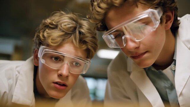 A chemistry lab features students wearing protective goggles during a chemical reaction demonstration, showcasing the essential nature of safety in educational environments where experiments take