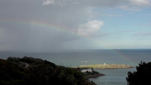 Rainbow above Sorrento Point and Dalkey Island in County Dublin, Ireland