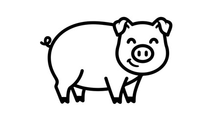 Obraz premium Simple Black Line Drawing of Pig.
