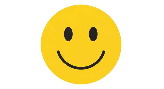 Yellow smiley face PNG isolated on transparent background, happy emoticon with simple black eyes and mouth for positive message