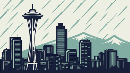 Seattle skyline with the iconic space needle, perfect for travel brochures, city guides, websites, blogs, social media posts, and posters.