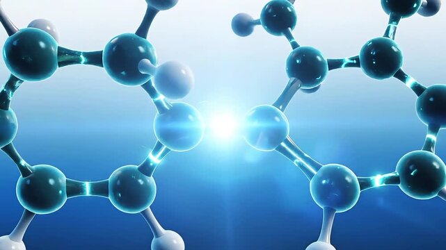 Close-up View of Interconnected Molecular Structures with Bright Blue Glowing Bonds in a Scientific Setting.