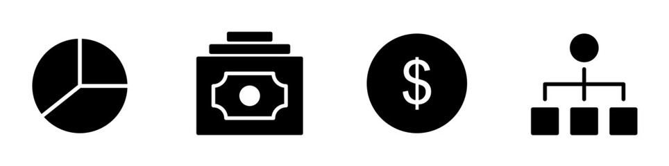 Obraz premium Modern Business Glyph Icon Set, Professional Corporate Symbols, Finance, Marketing, Management, Analytics, Communication, and Office Elements. Clean Vector Design Suitable for Web, Apps, Branding