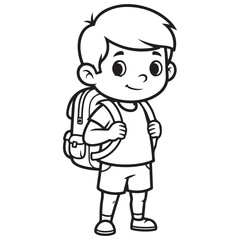 Cartoon Boy Student with Backpack Line Art