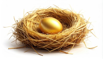 Golden Egg Nestled in a Cozy Nest, Symbolizing wealth, savings and prosperity. A visual metaphor of investment and financial security