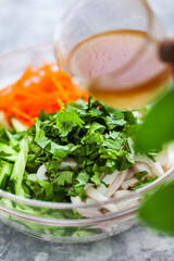 Chinese style squid, cucumber, carrot and cilantro fresh salad
