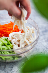 Chinese style squid, cucumber, carrot and cilantro fresh salad