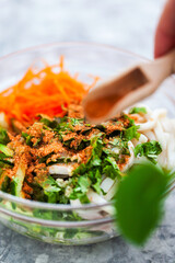 Chinese style squid, cucumber, carrot and cilantro fresh salad