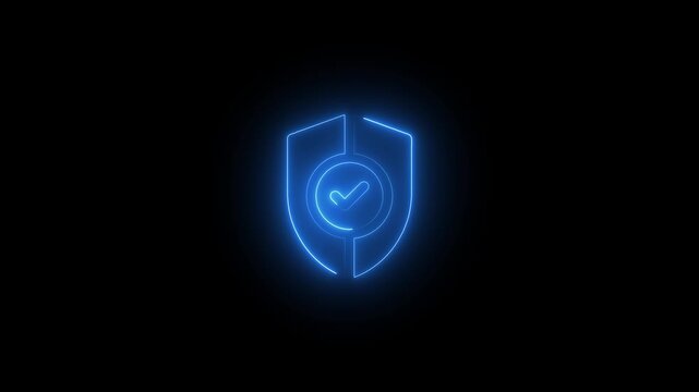 Glowing Blue Shield with Checkmark on Dark Background for Cybersecurity and Protection Concepts