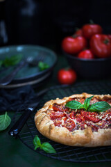 Delicious homemade rustic tomato and cheese open pie (galette)