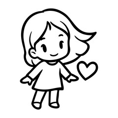 Dibujo con líneas de niña de pie con un corazón cerca del pecho  © teracreonte