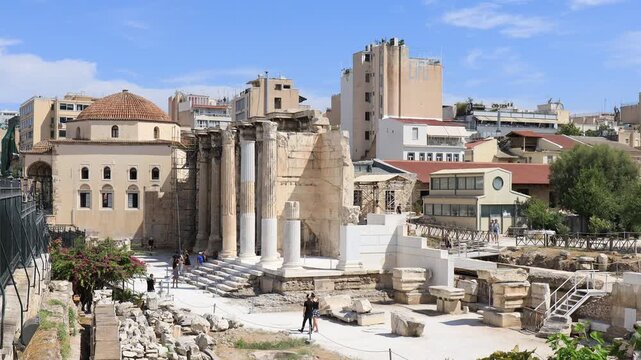 Ancient Roman Agora Ruins and Columns in Athens
