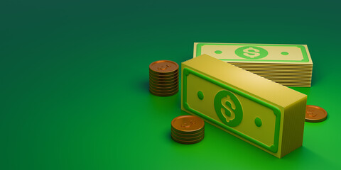 Coin. Fall of money. 3d template design. Space for text. 